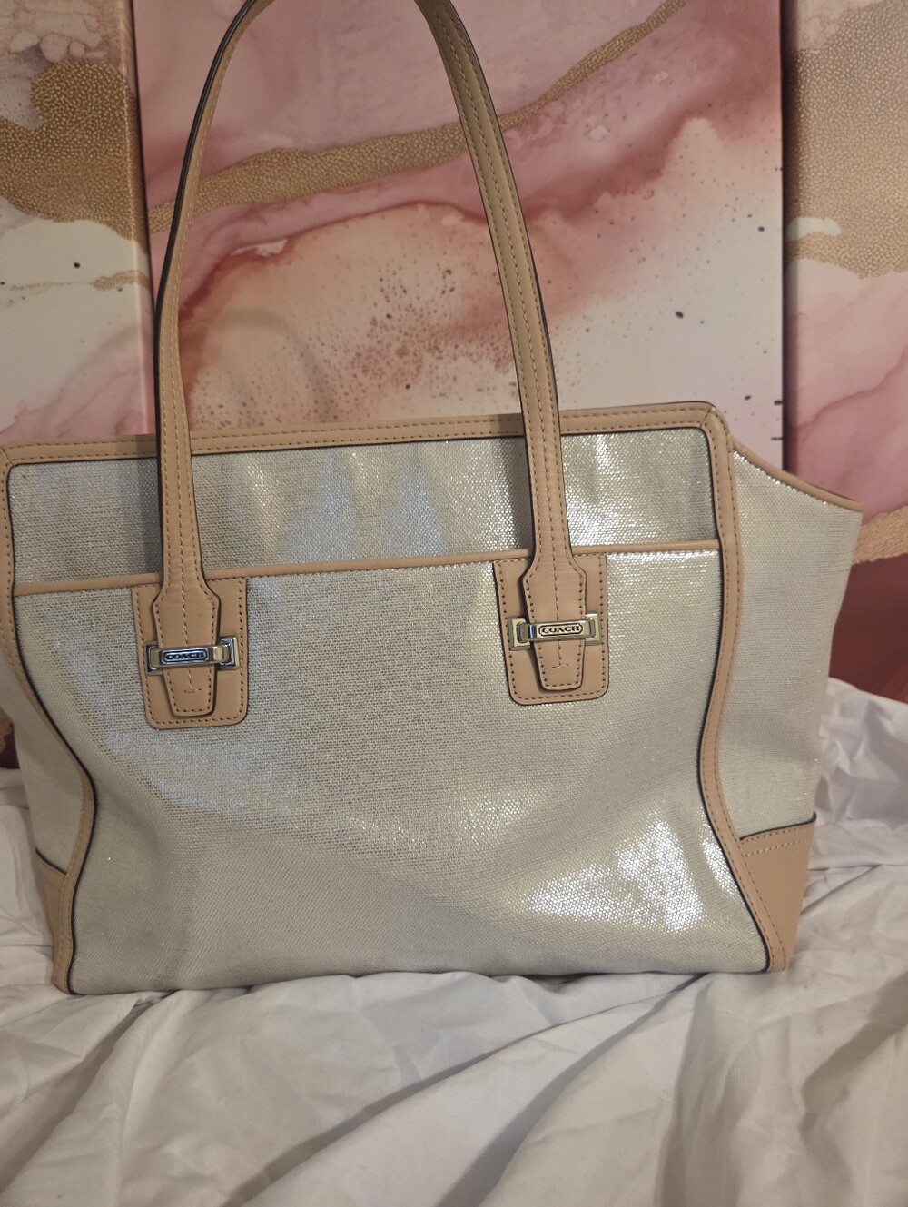 Coach F27727 Taylor Foiled Silver Tote/Purse - Picture 2 of 11